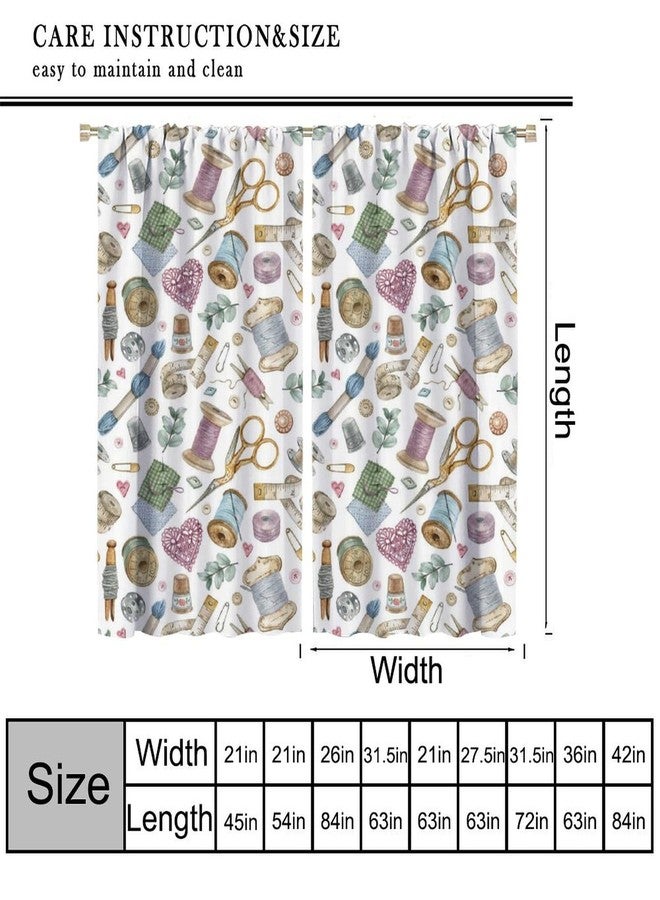 Kurtect Sewing Mashine Window Curtain,Vintage Style Sewing Tool Needle Thread Watercolor Blackout Curtains for Bedroom Cafe Dining Room Office Living Room Kitchen Drapes, 42x45 in - Image 2